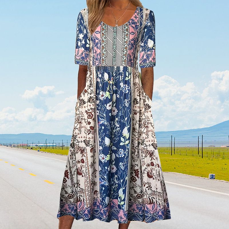 🌸 Elegantní dámské šaty s boho potiskem