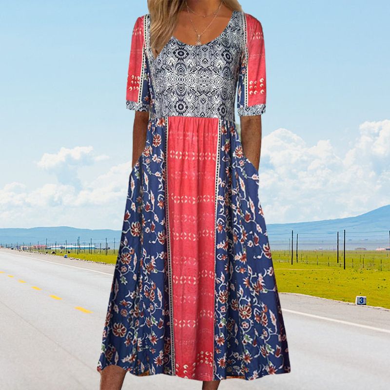 🌸 Elegantní dámské šaty s boho potiskem