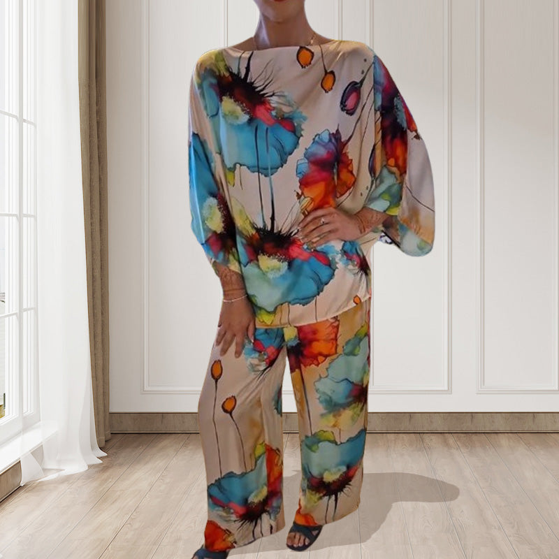 🌸Akvamarínová volná 2dílná sada s elegantním květinovým vzorem
