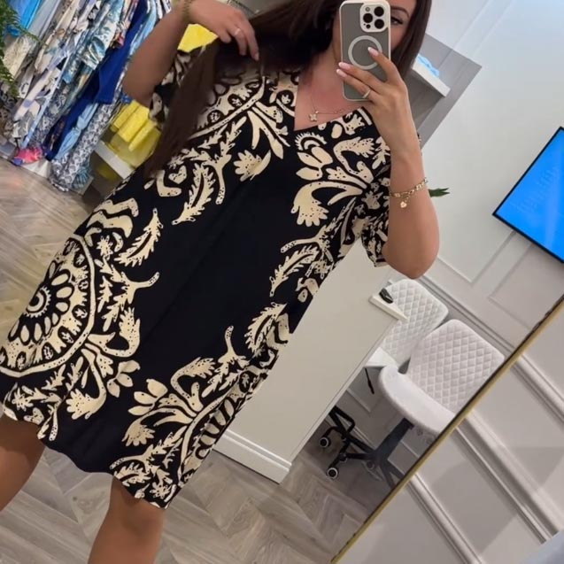 👗Dámské ležérní šaty s výstřihem do V s potiskem a kapsami