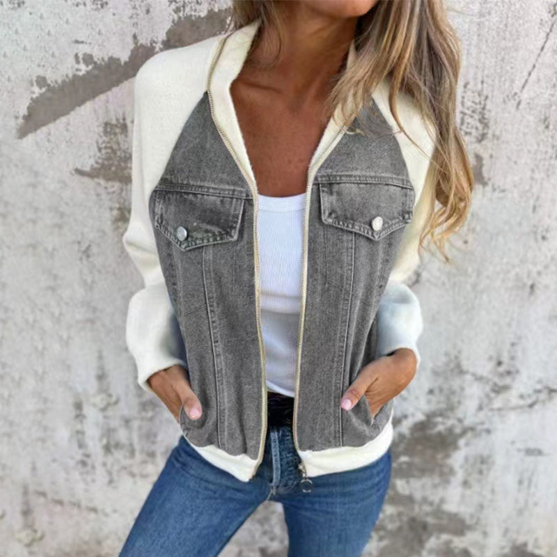 🔥Nová módní dámská bunda s kreativní džínovou vazbou