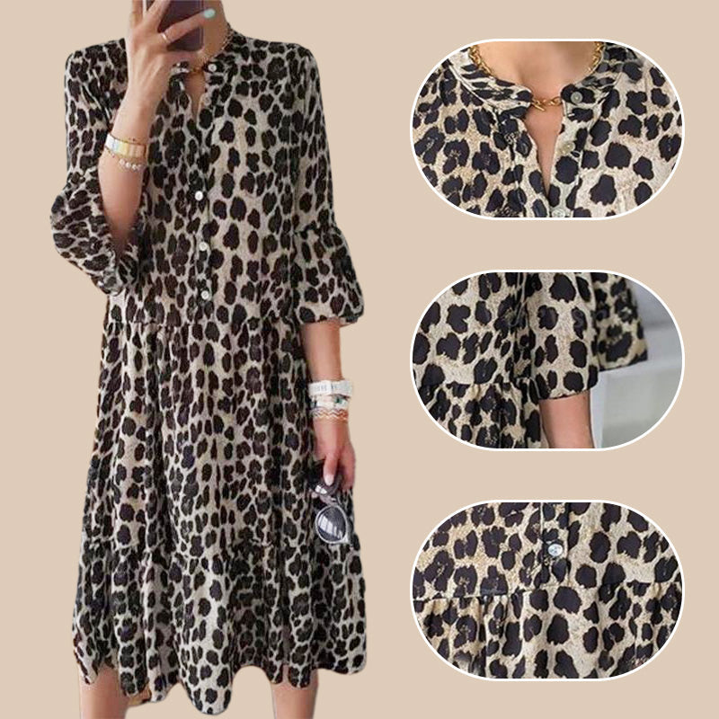Šaty na knoflíky s leopardím vzorem pro volný čas