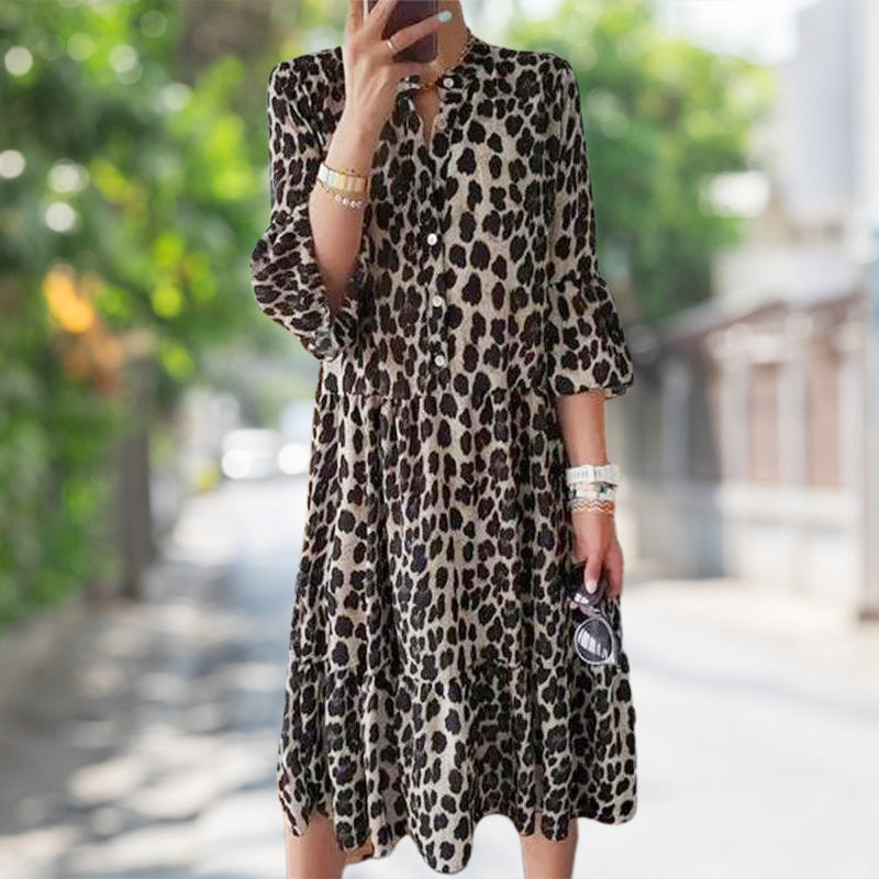 Šaty na knoflíky s leopardím vzorem pro volný čas