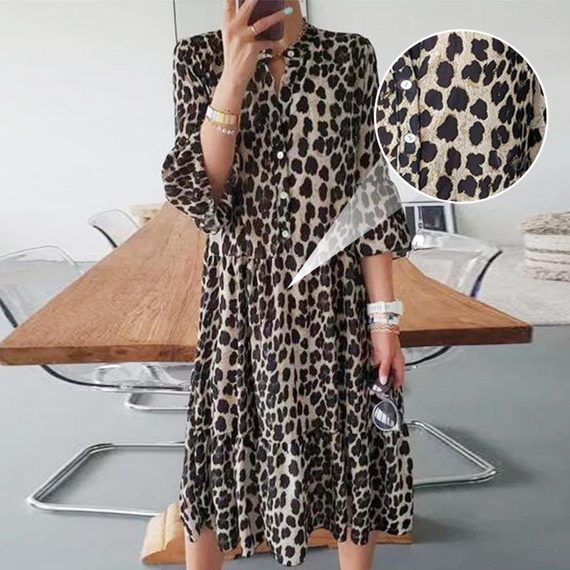 Šaty na knoflíky s leopardím vzorem pro volný čas