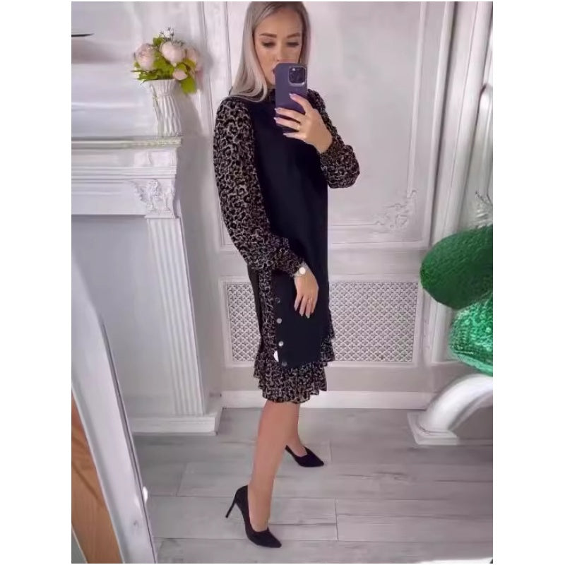 👗【S-3XL】 Patchworkové šaty s leopardím vzorem s dlouhým rukávem na podzim a zimu
