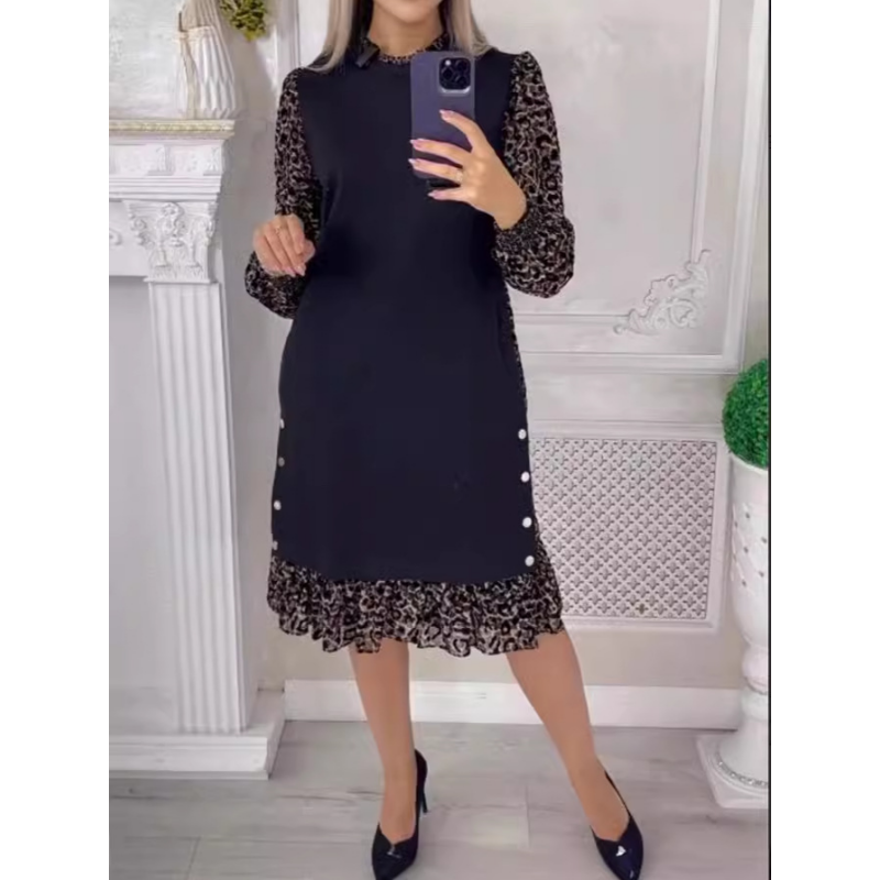 👗【S-3XL】 Patchworkové šaty s leopardím vzorem s dlouhým rukávem na podzim a zimu