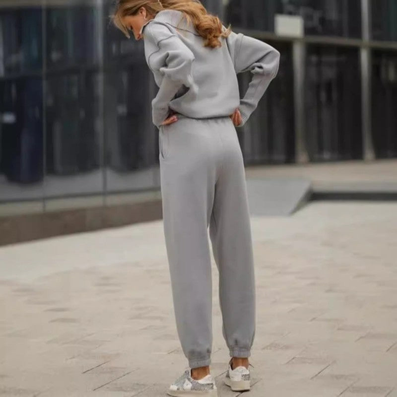 ✨2dílná sada – dámská sportovní souprava pro volný čas ✨– halenka s poloviční klopou na zip a padnoucí tepláky