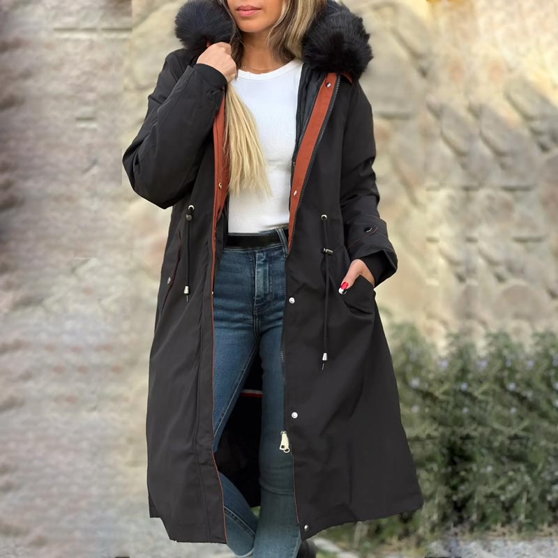 ❄️ Dámský zimní kabát s kapucí a kožešinovým límcem Casual Parka