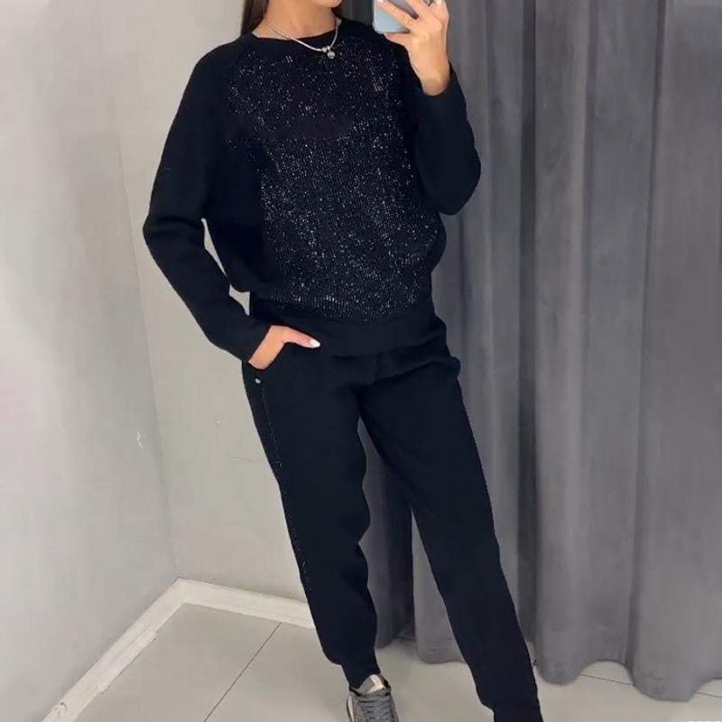 💝Dvoudílný set s dámskou mikinou a křišťálovým třpytem