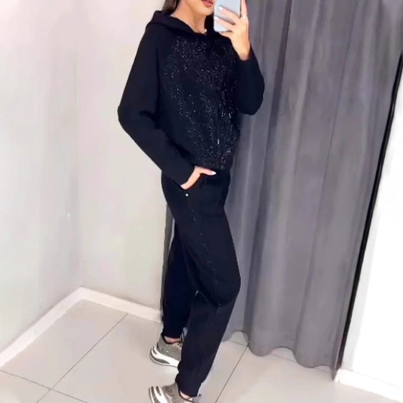 💝Dvoudílný set s dámskou mikinou a křišťálovým třpytem
