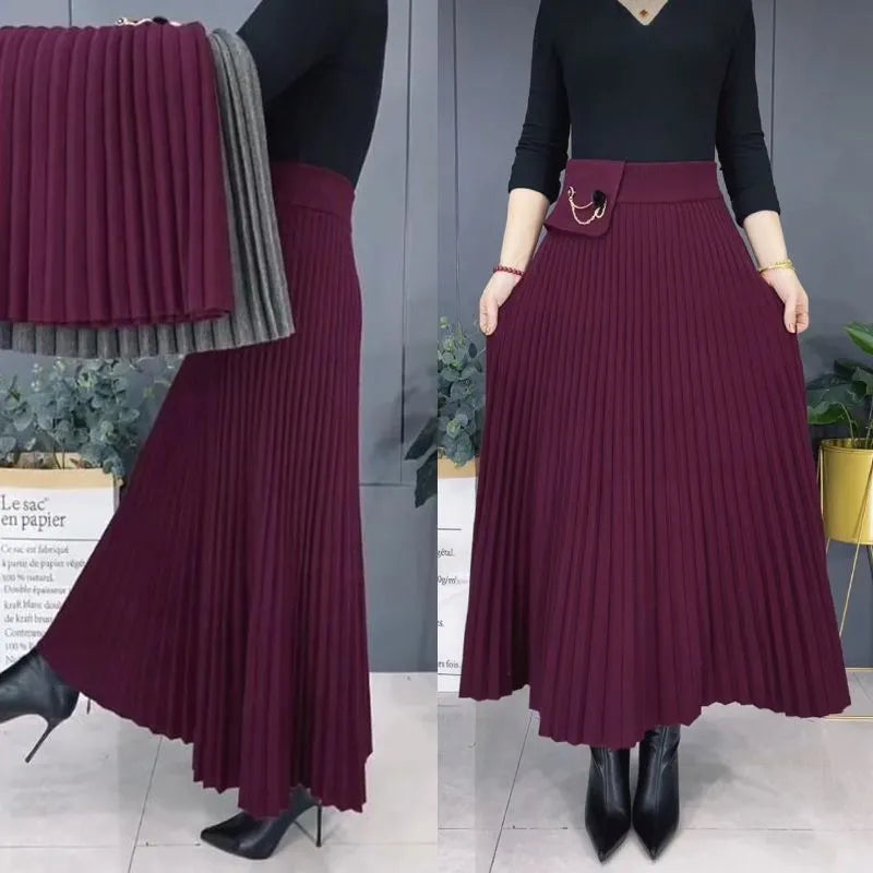 Elegantní jednobarevná měkká plisovaná sukně A-Line
