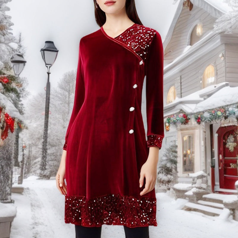 👗 Podzimní/zimní zlaté sametové šaty pro ženy