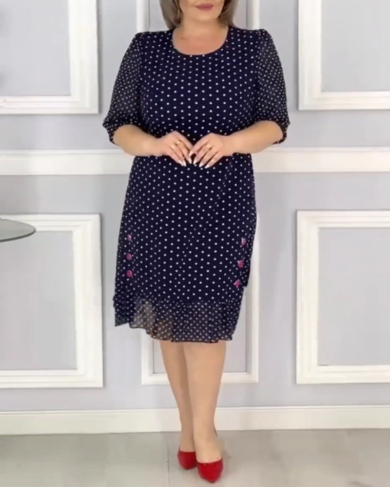 🌹Elegantní šaty s polorukávy a puntíkovaným potiskem