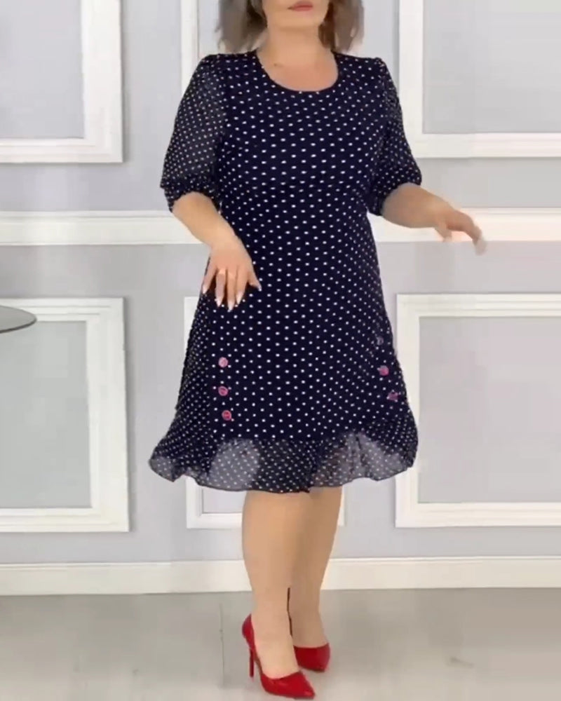 🌹Elegantní šaty s polorukávy a puntíkovaným potiskem