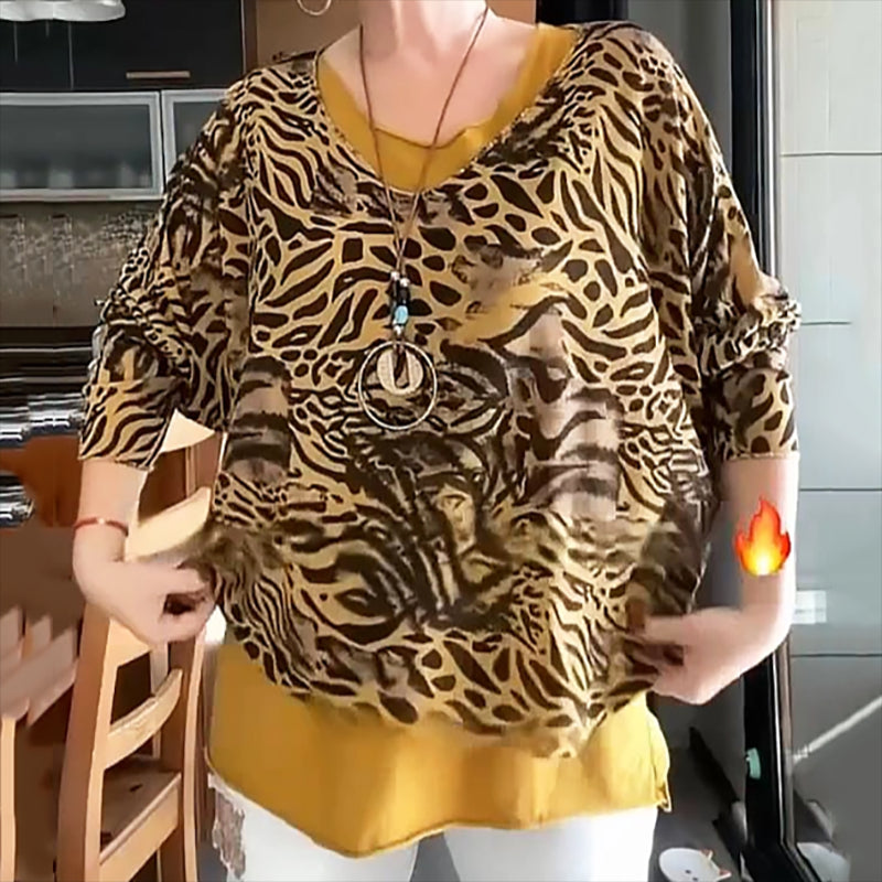 🔥Dámská halenka s panterovými rukávy s abstraktním potiskem