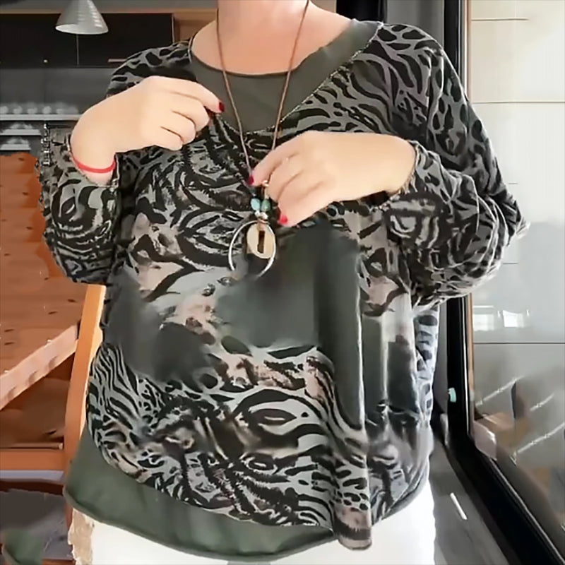 🔥Dámská halenka s panterovými rukávy s abstraktním potiskem