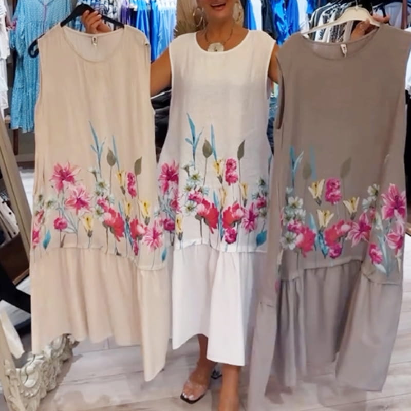 【S-4XL】🌸Dámské volné květinové šaty s kulatým výstřihem bez rukávů