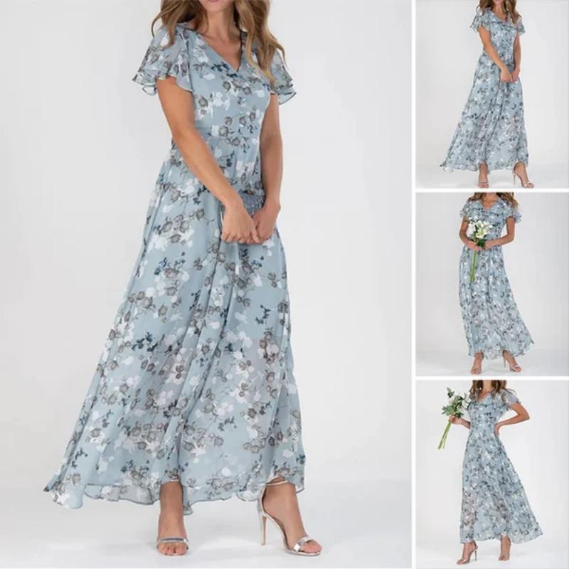 🌸 Lehké květované maxi šaty s krátkým rukávem【M-3XL】
