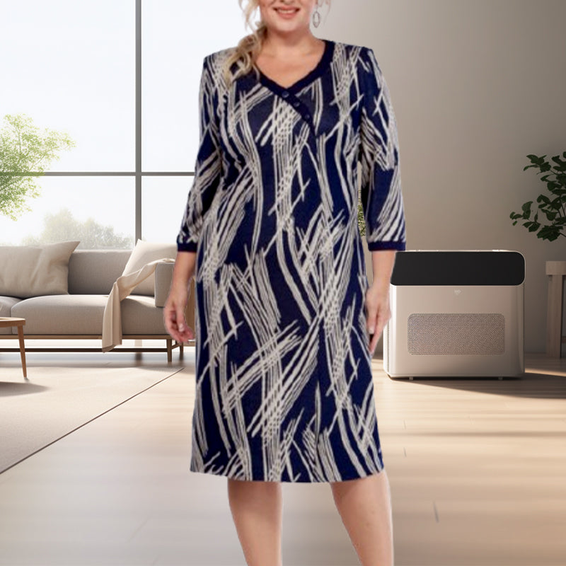 🌸Elegantní dámské šaty s abstraktními vzory a sedmi rukávy