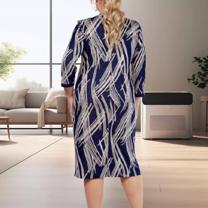 🌸Elegantní dámské šaty s abstraktními vzory a sedmi rukávy