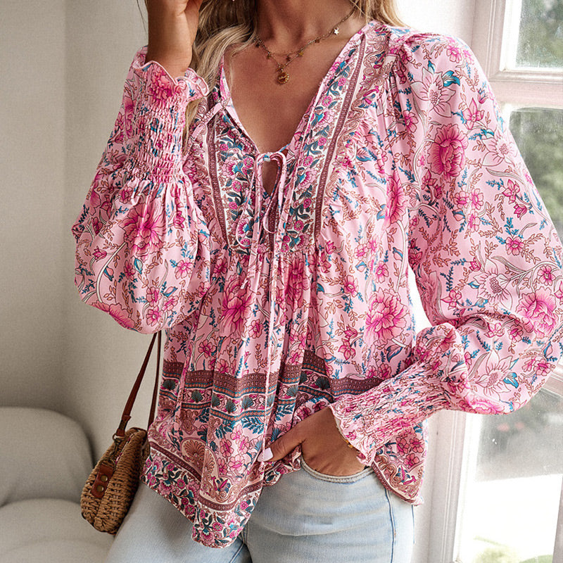 【S-2XL】🌺 Dámská módní košile s dlouhým rukávem a výstřihem do V