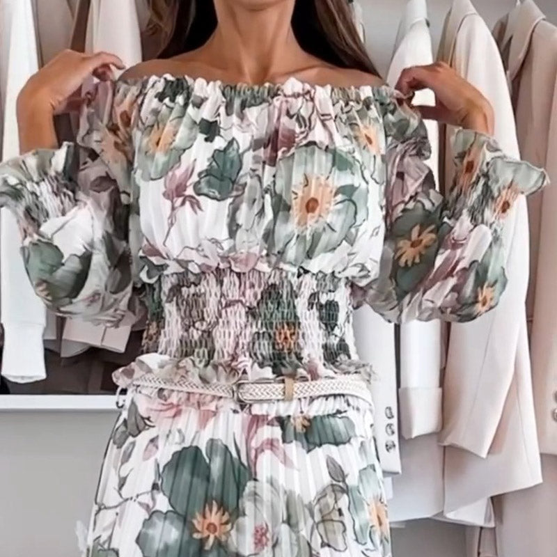 🌸Květinový top s otevřenými rameny a dvoudílný set s maxi sukní