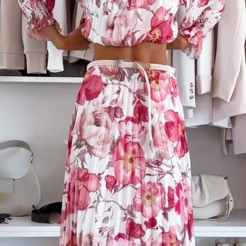 🌸Květinový top s otevřenými rameny a dvoudílný set s maxi sukní