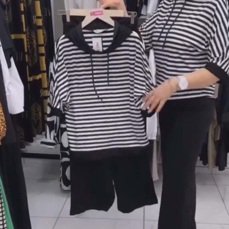 ✨Sada dámského pruhovaného topu a jednobarevných kalhot