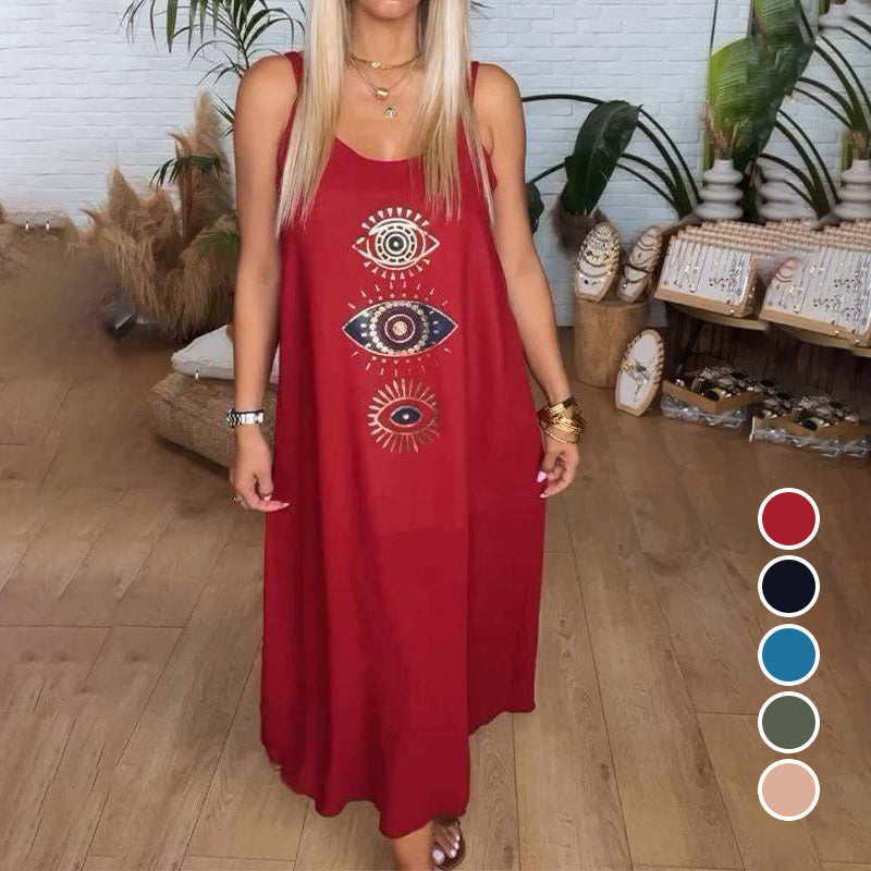 🔥Dámské dlouhé šaty bez rukávů s očkovým vzorem👗