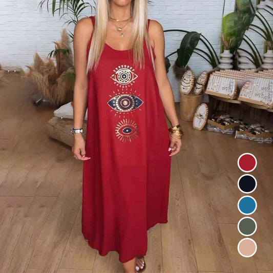 🔥Dámské dlouhé šaty bez rukávů s očkovým vzorem👗