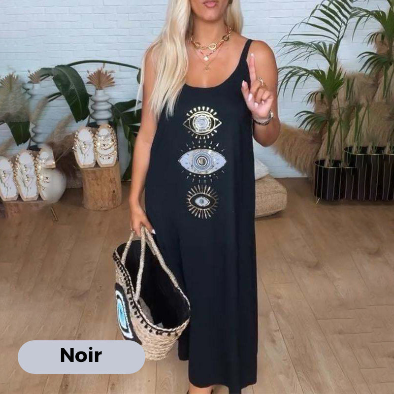 🔥Dámské dlouhé šaty bez rukávů s očkovým vzorem👗