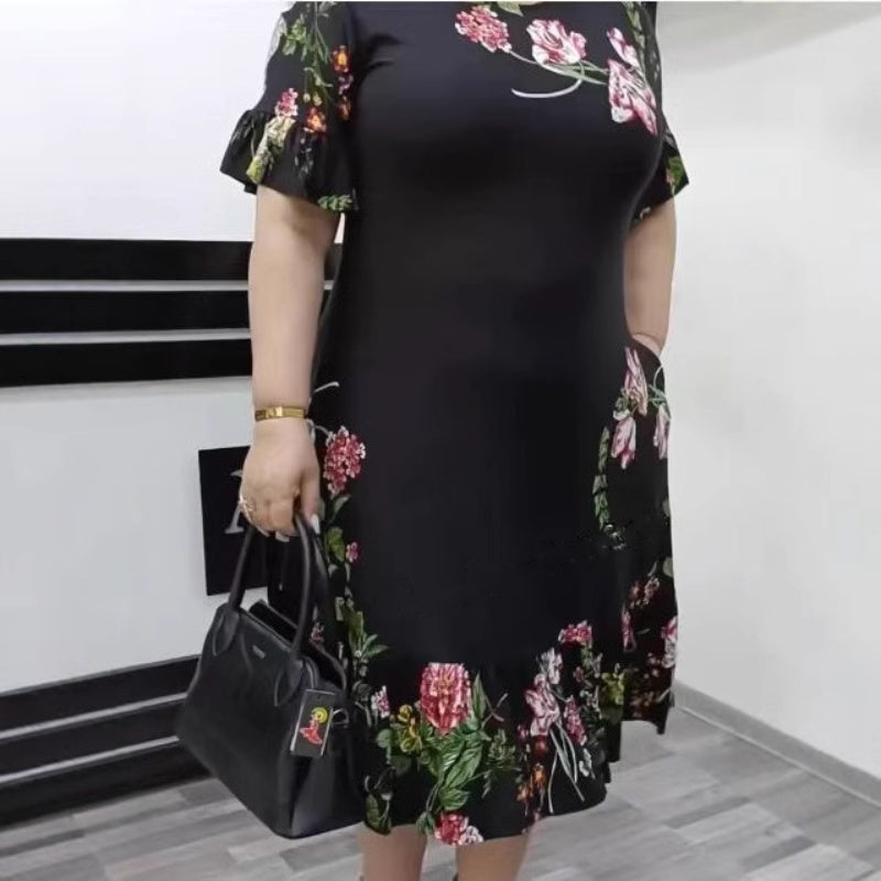 🌺Elegantní nadměrné šaty s potiskem a volánky