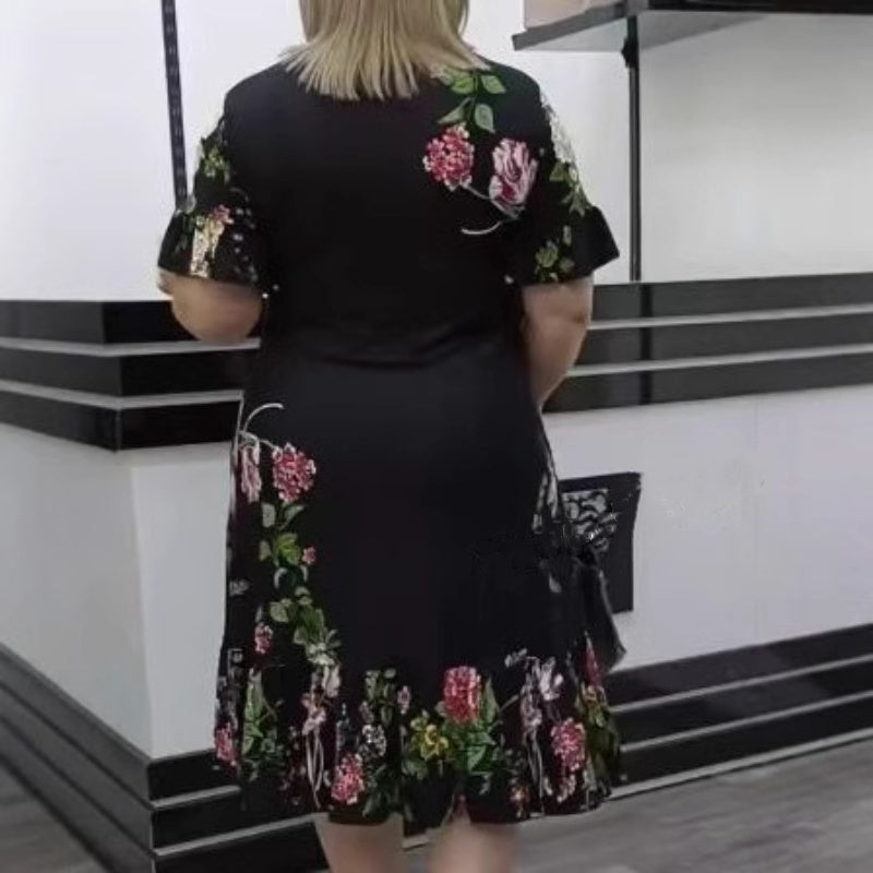 🌺Elegantní nadměrné šaty s potiskem a volánky
