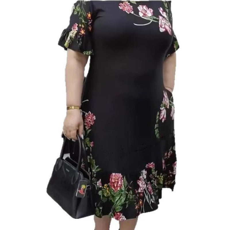 🌺Elegantní nadměrné šaty s potiskem a volánky