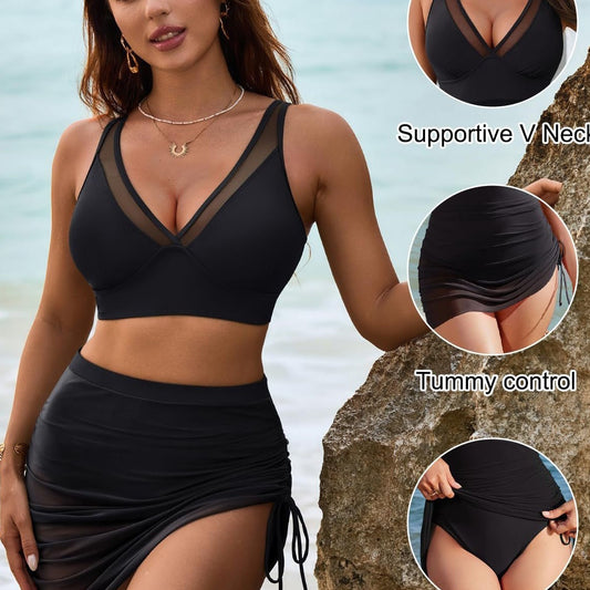 👙Set bikin se síťovinou a vysokým pasem