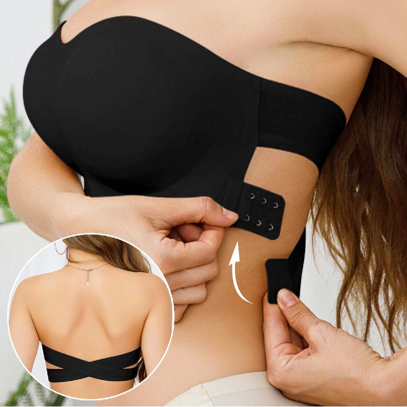 🔥👙Dámská podprsenka bez ramínek, protiskluzová, s křížovým zapínáním na boku