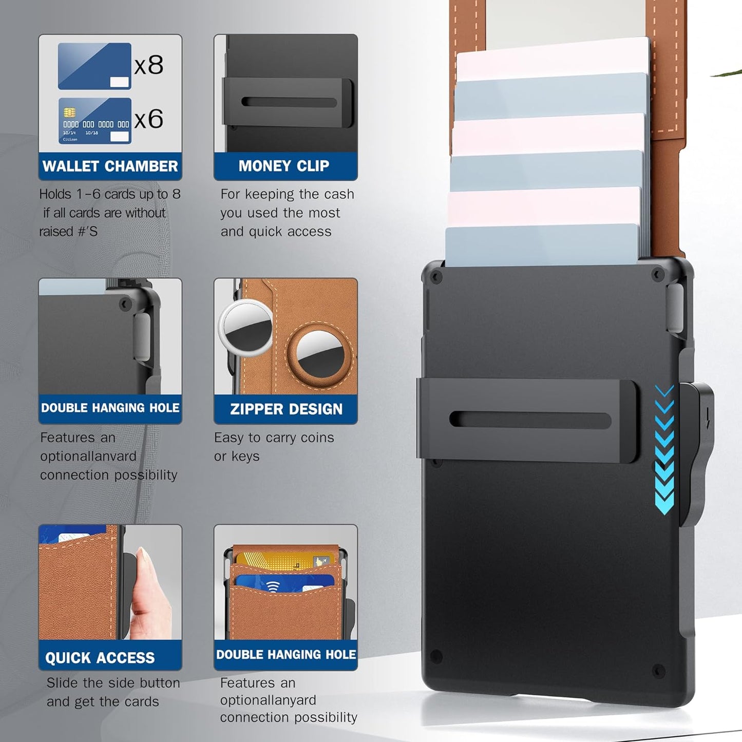🎁Peněženka AirTag pro muže – odklápěcí hliníkové pouzdro, spona na peníze, úzké kožené přihrádky, pouzdro na kreditní karty, blokování RFID, minimalistická skládací peněženka