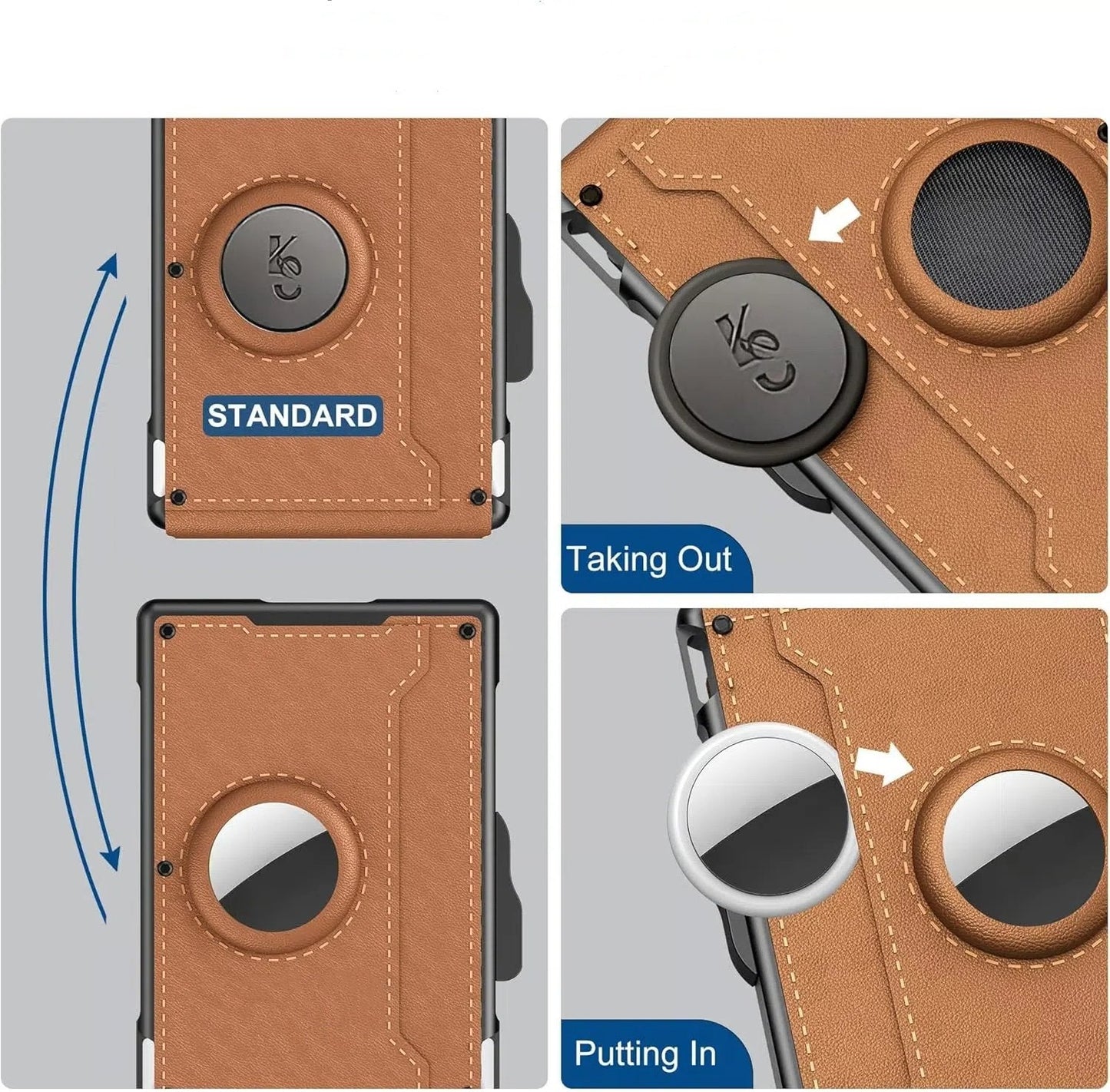 🎁Peněženka AirTag pro muže – odklápěcí hliníkové pouzdro, spona na peníze, úzké kožené přihrádky, pouzdro na kreditní karty, blokování RFID, minimalistická skládací peněženka