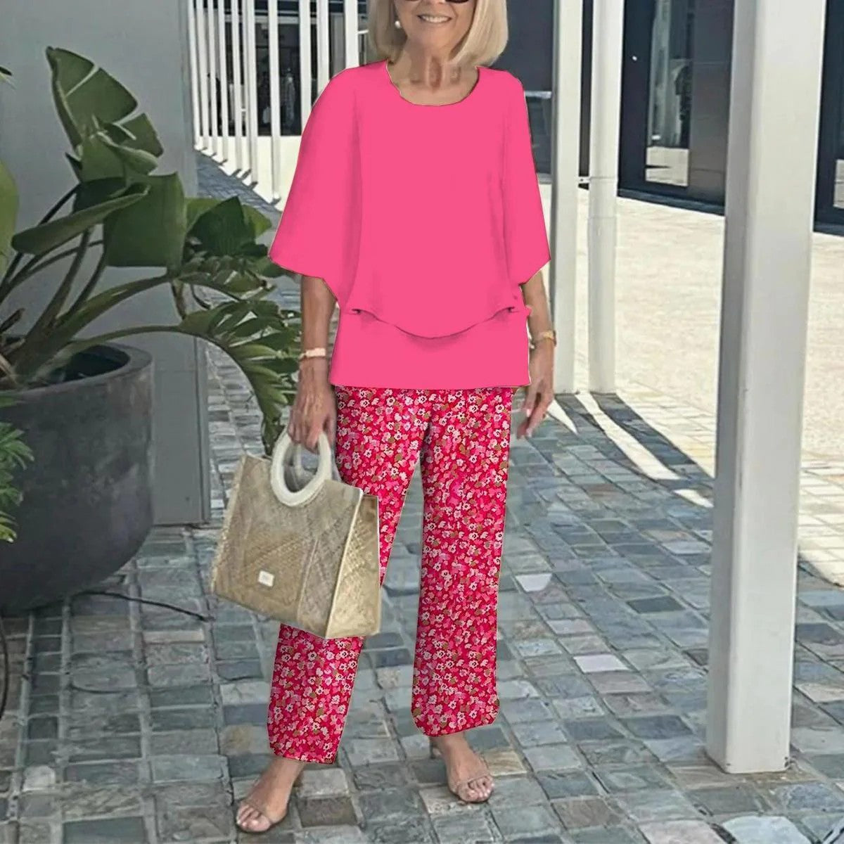 🌸Dámská ležérní souprava kalhot s kulatým výstřihem a krátkými rukávy s potiskem