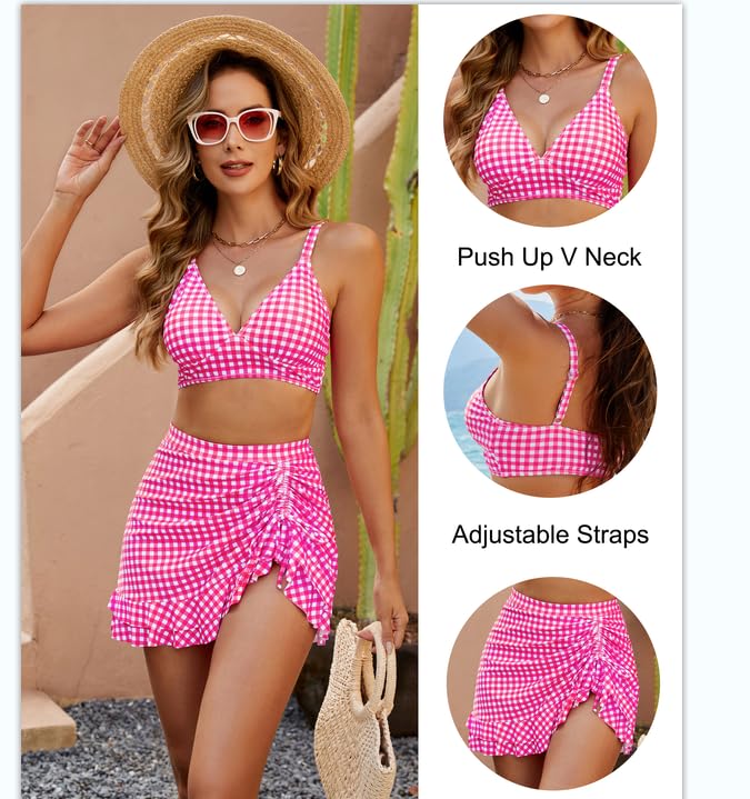 🔥👙Bikiny s vysokým pasem pro ženy, regulací bříška a kostkovaným vzorem💖