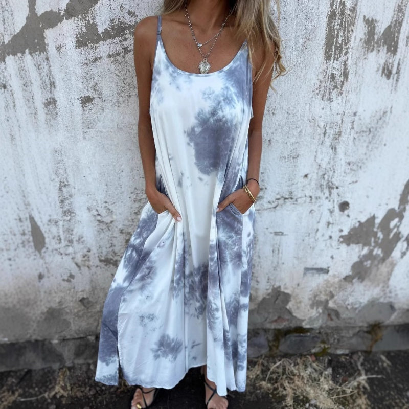 Dámské Tie Dye Gradient barva tištěné špagety popruh šaty