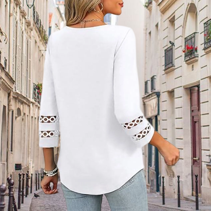 🌺[S-3XL]👚✨ Klasický jednobarevný top s výstřihem do V a 3/4 rukávy