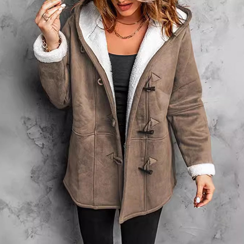 ❄️ Dámská semišová bunda s kapucí a plyšovou podšívkou 🧥💕