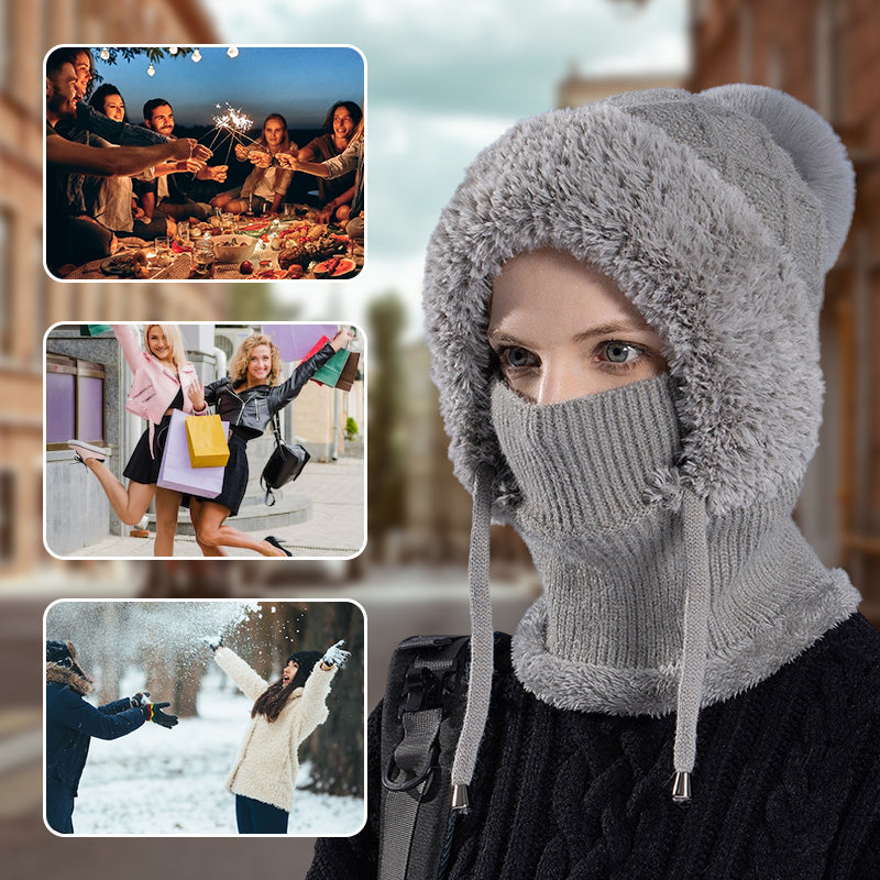 🔥Nová nabídka – stylová, silná pletená zimní čepice – s hřejivým krytem obličeje a šálou