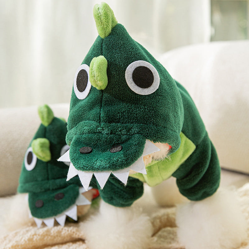 Teplý plyšový kombinéza s kapucí a motivem dinosaura