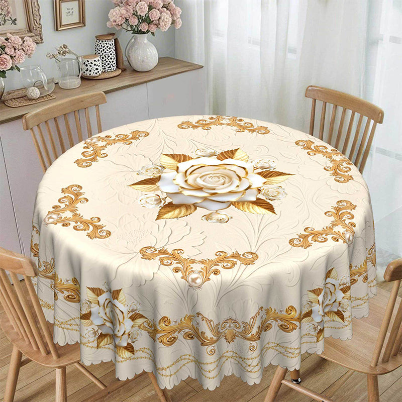 Luxusní evropský ubrus - pozlacené růže, reliéfní vzor, vodotěsný, elegantní dekorace do obývacího pokoje