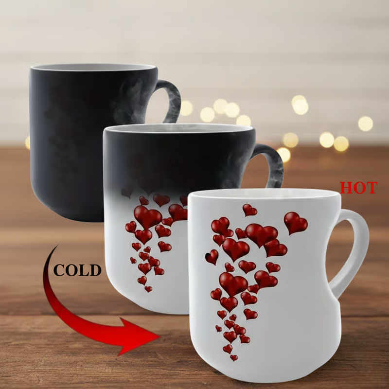 Magická změna! Hrnek se vzorem srdce aktivovaný teplem - odhaluje zářivé barvy nad 60 °C | Perfektní dárek