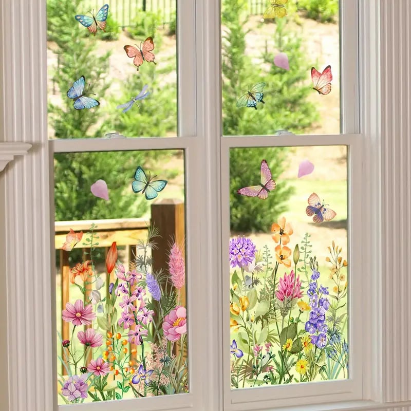 💎 Barevná samolepka na okno s motivem kytice květin - odnímatelná, oboustranná a stříhaná na míru 🏡