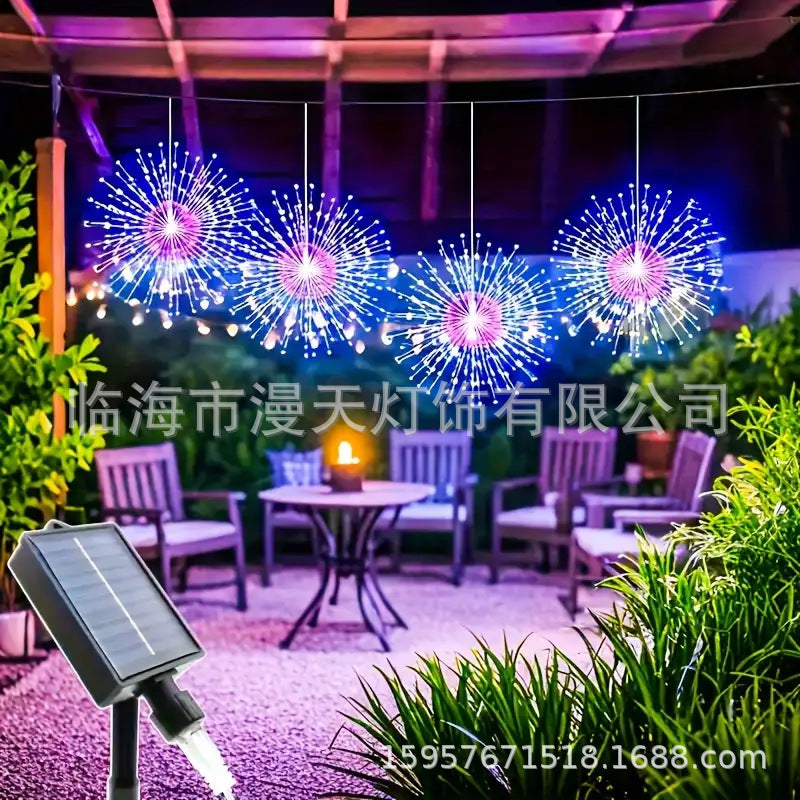 ☀️🎆 Solární světelné řetězy Solar Fireworks – automatické zapínání/vypínání, vodotěsné LED diody pro zahradu, terasu a večírky  🎉✨