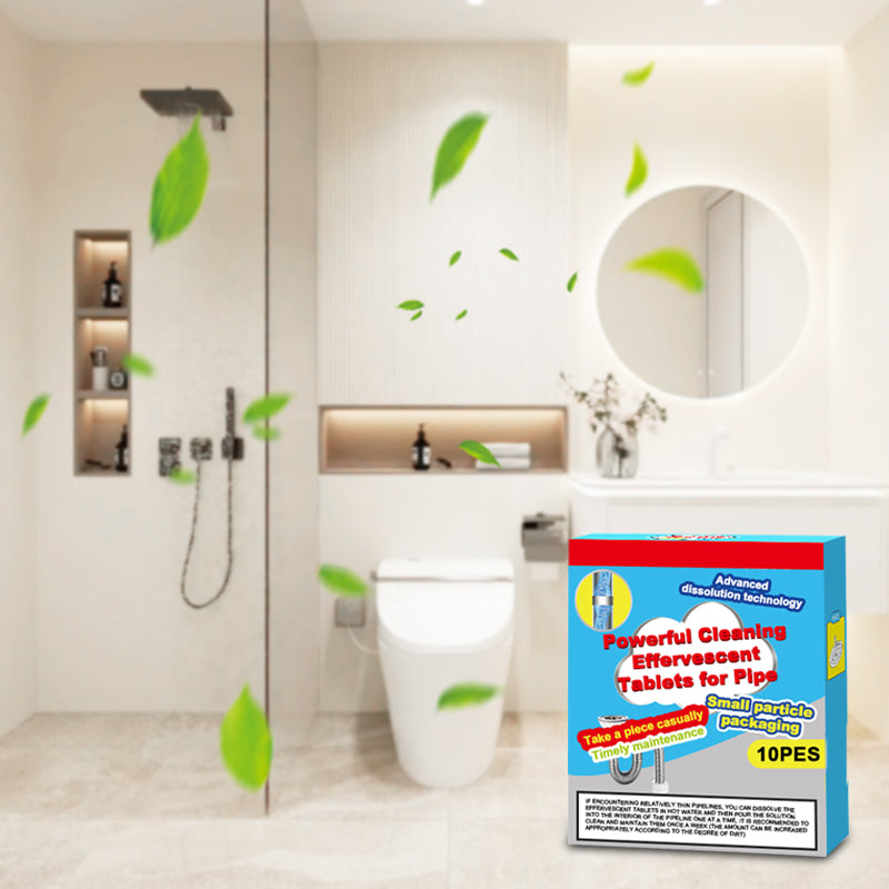 🔥 SLEVA 50% ❤️ Účinné čistící šumivé tablety do potrubí – rychle rozpouští ucpání vlasy a mastnoty, antibakteriální deodorizační čistič pro umyvadla, toalety a podlahové odpady